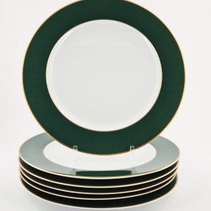 Suite de 10 assiettes de présentation en porcelaine de Limoges signées Bernardaud modèle Opaline,couleur verte.