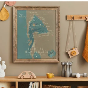 La Carte du Bassin d'Arcachon (bleu/vieux rose)