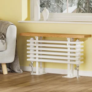 Radiateur à eau chaude EMKE avec banc en bois, hauteur : 480 mm, blanc