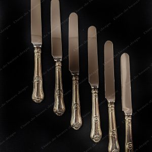 Suite de 6 couteaux à dessert ou à fromage en argent ,poinçon minerve fin XIX ème.