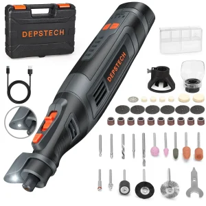 Cordless Rotary Tool Kit with 5-Speed 30000RPM Max, LED Work Light, for DIY Crafts