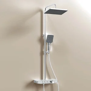 EMKE F09 Colonne de douche thermostatique, 3 jets, certification KTW, Chrome/Anthracite/Blanc