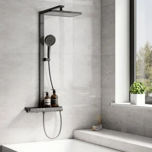 EMKE F11 Colonne de douche thermostatique avec plaque thermostatique de 40 cm, Anthracite/Blanc