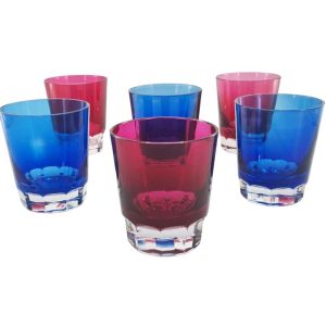 Suite de 6 gobelets à whisky en cristal doublé Val Saint Lambert, époque Art Déco.