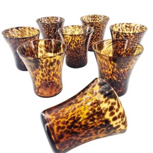 8 gobelets en verre à décor d&rsquo;écailles de tortue, fait main