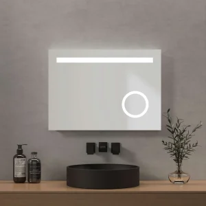 Miroir de salle de bain EMKE LM08 avec éclairage LED, miroir de maquillage intégré et fonction anti-buée