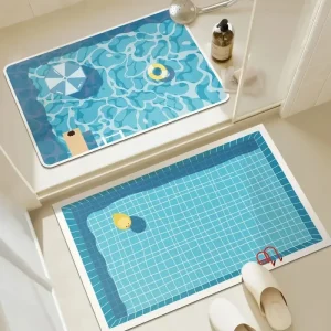 Tapis de bain antidérapant imprimé piscine – Séchage rapide
