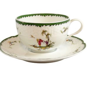 Paire-tasse à thé en porcelaine de Limoges, maison Raynaud, modèle Si Kiang numéro 1