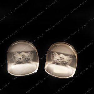 Rare paire de porte-menus René Lalique modèle Pinsons.