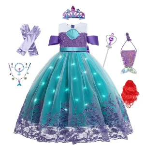 Robe petite sirène avec lumières LED pour filles