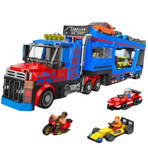 Set construction camion transporteur avec 7 voitures