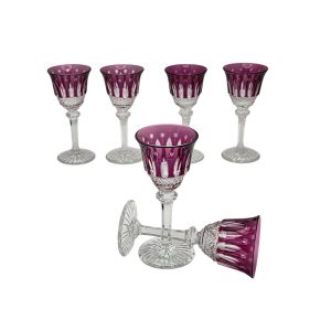 6 verres à liqueur en cristal de Saint Louis, modèle Tommy, couleur améthyste.