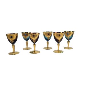 Suite de 6 verres à vin en verre de Murano, XXème